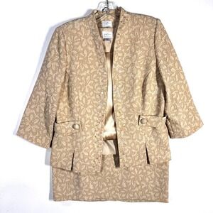 Emma James Skirt Suit Set Womens 12P Beige 3pc Floral Jacket Formal Bridal Party